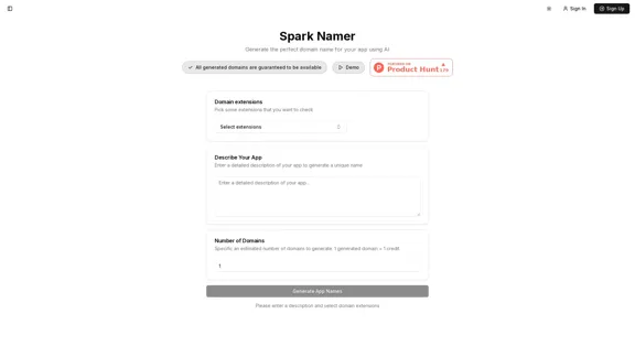 Spark Namer - AI駆動のドメイン名ジェネレーター