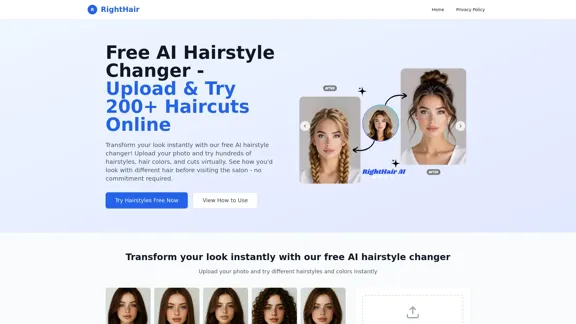 Cambia tu peinado gratis con Hairstyle Changer AI - Sube y prueba más de 200 cortes de cabello en línea.