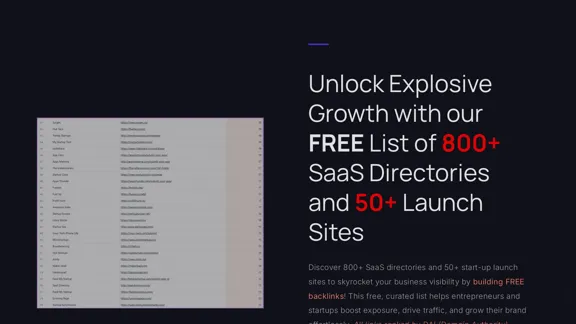 FREE List of 800+ SaaS Directories - Get a complete list of SaaS directories and startup websites for free!