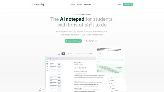 Duetoday - AI Lecture Notetaker and Flashcards Duetoday - AI Lecture Notetaker and Flashcards