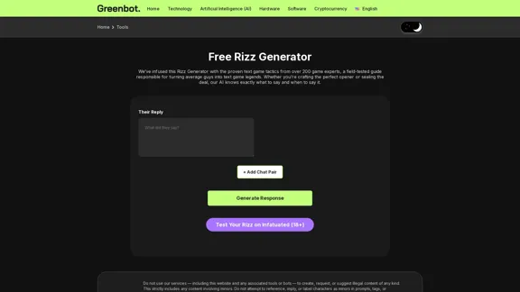 GreenBot - Générateur de Rizz AI gratuit pour des réponses intelligentes et flirty