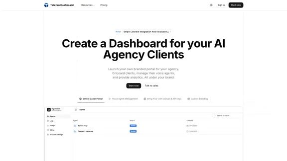 Telezen Dashboard - Crea paneles para los clientes de tu agencia de IA de voz. Telezen Dashboard - Crea paneles para los clientes de tu agencia de IA de voz.