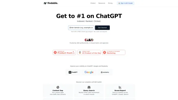 findable - 完整的 LLM SEO 工具包,用于优化您的 AI 搜索可见性 findable - 完整的 LLM SEO 工具包,用于优化您的 AI 搜索可见性