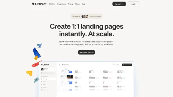 LiftPilot - 針對外部推廣和帳戶基礎行銷的1:1登陸頁面建構器 LiftPilot - 針對外部推廣和帳戶基礎行銷的1:1登陸頁面建構器