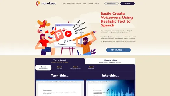 Narakeet - リアルなテキスト読み上げを使って、簡単にボイスオーバーやナレーション付き動画を作成！