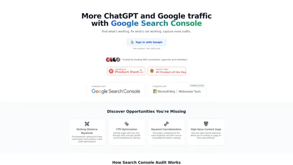 More ChatGPT and Google traffic with Google Search Console - Find out what works, fix the problems, and increase your traffic.