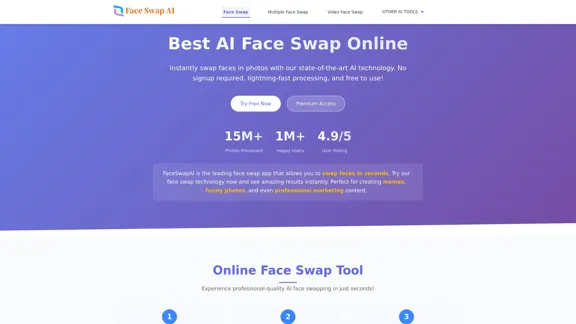 FaceSwapAI - Troca de rosto AI online gratuita sem necessidade de cadastro