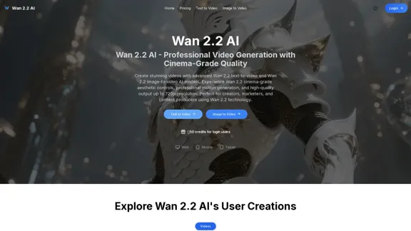 Wan 2.2 AI - Professional Platform for Generating Text-to-Video and Image-to-Video