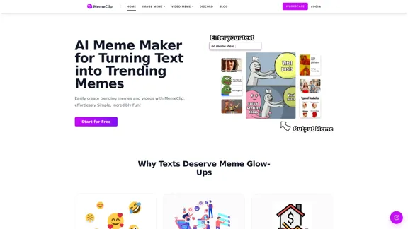 MemeClip - 將文字轉換為熱門迷因的人工智慧迷因製作工具
