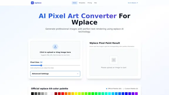 AI Pixel Art Converter Para Wplace - Transforme suas imagens em impressionantes artes em pixel sem esforço.