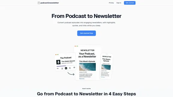 Podcast to Newsletter Generator - Konvertieren Sie Podcasts mit KI in Newsletter