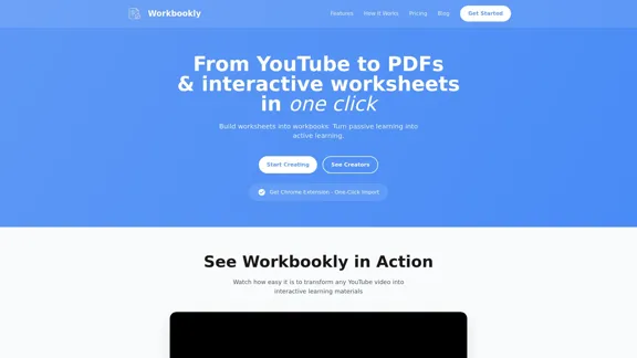 Workbookly - Videos de YouTube a PDF y hojas de trabajo en línea con solo un clic. Workbookly - Videos de YouTube a PDF y hojas de trabajo en línea con solo un clic.