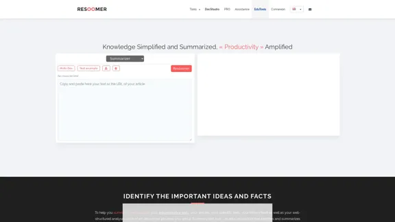 Resoomer - Resumidor de IA para fazer um resumo automático de texto online