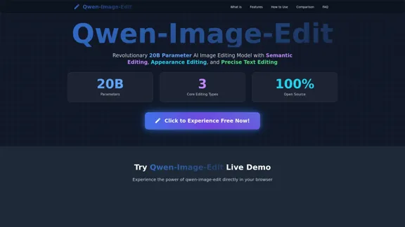 Qwen-Image-Edit - Modèle de retouche d'image alimenté par l'IA avec 20 milliards de paramètres