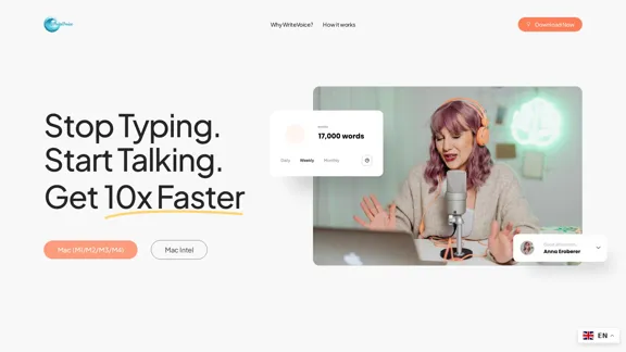 WriteVoice - Don't Type, Speak. It's four times faster.
