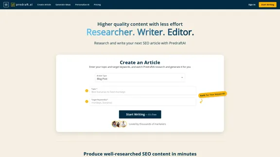 predraft.ai - 1-click SEO Researcher and Writer