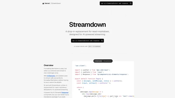 Streamdown - Замена для react-markdown, разработанная для потоковой передачи с использованием ИИ.