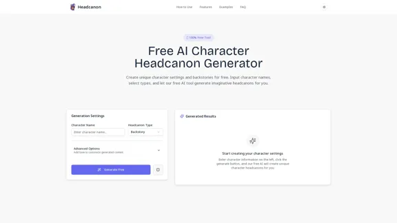 無料のAIキャラクター・ヘッドキャノンジェネレーター - オンラインでバックストーリー、性格、特徴を作成