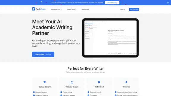 FlashPaper.ai - Outil AI gratuit pour rédiger des articles académiques qui contournent la détection.