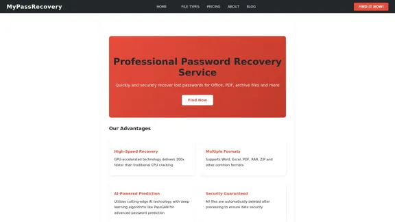 MyPassRecovery - Services de récupération de mots de passe pour les documents Office, les PDF et les archives compressées.