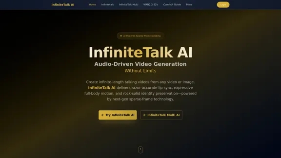 InfiniteTalk AI - Doublage vidéo en pleine longueur piloté par l'audio avec contrôle des images rares.