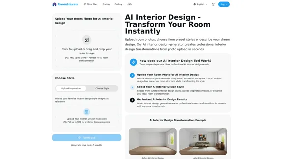 RoomHaven - Conception intérieure alimentée par l'IA rendue facile