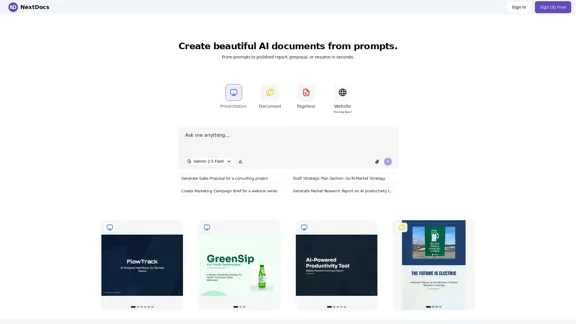 NextDocs - AIを使って数秒で美しいドキュメントとスライドを作成