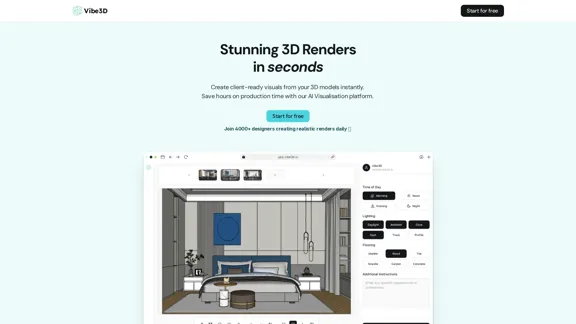 Vibe3D - AI Interior Design & Realistic 3D Renderings in Minutes