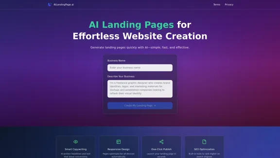 AI Landing Page Builder - Create beautiful AI landing pages in seconds.
