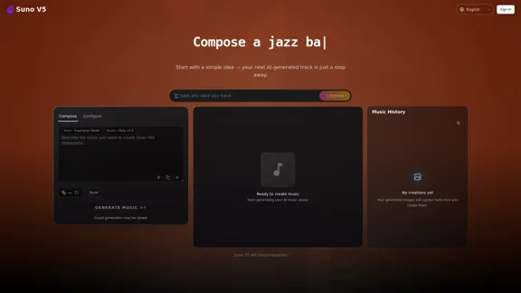 Suno V5 Music Generator: Free Trial & Suno V5 API, API Documentation | Suno V5 Application