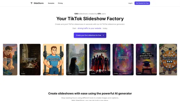 SlideStorm - Erstellen Sie in Sekunden mit KI TikTok-Präsentationen.