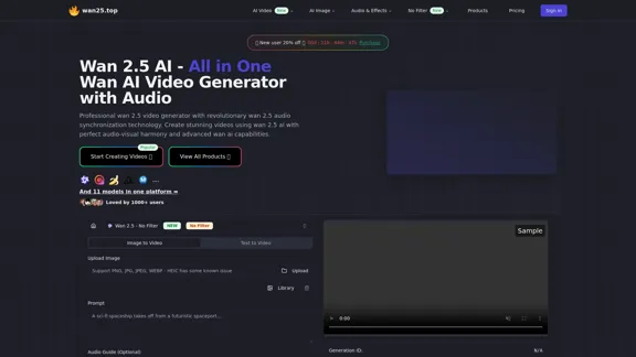 Wan 2.5 AI - Tudo em Um Gerador de Vídeo Wan AI com Áudio