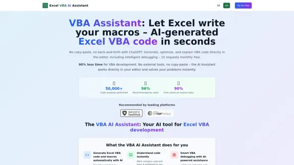 VBA Assistant - 人工智慧驅動的 Excel 巨集與 VBA 代碼生成器