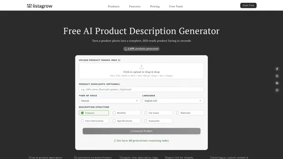 Listagrow AI - Free AI Product Description Generator from Images