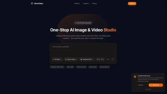GlowVideo - Kostenloser KI-Video-Generator