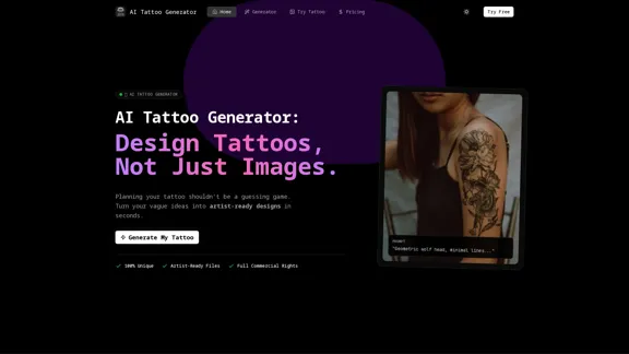 AI Tattoo Generator - Designs 100 % uniques, prêts pour les artistes