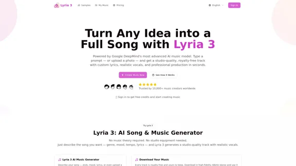Lyria 3 - Gerador de Música e Canções AI Online Premier