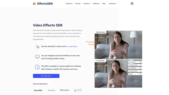 Effects SDK - difumina, elimina o reemplaza automáticamente el fondo de la cámara web, utiliza encuadre automático, activa la embellecimiento en tu aplicación de video en tiempo real.